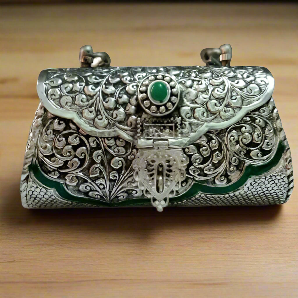German silver stone work handmade hand bag/evening bags/purse